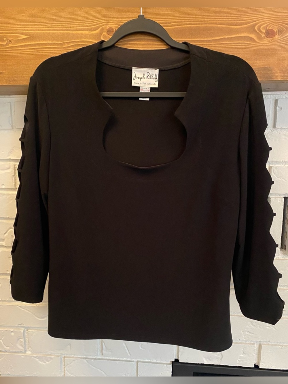 Joseph Ribkoff Black Scoop Neck Long Sleeve Top with Cutout Sleeves Resortwear